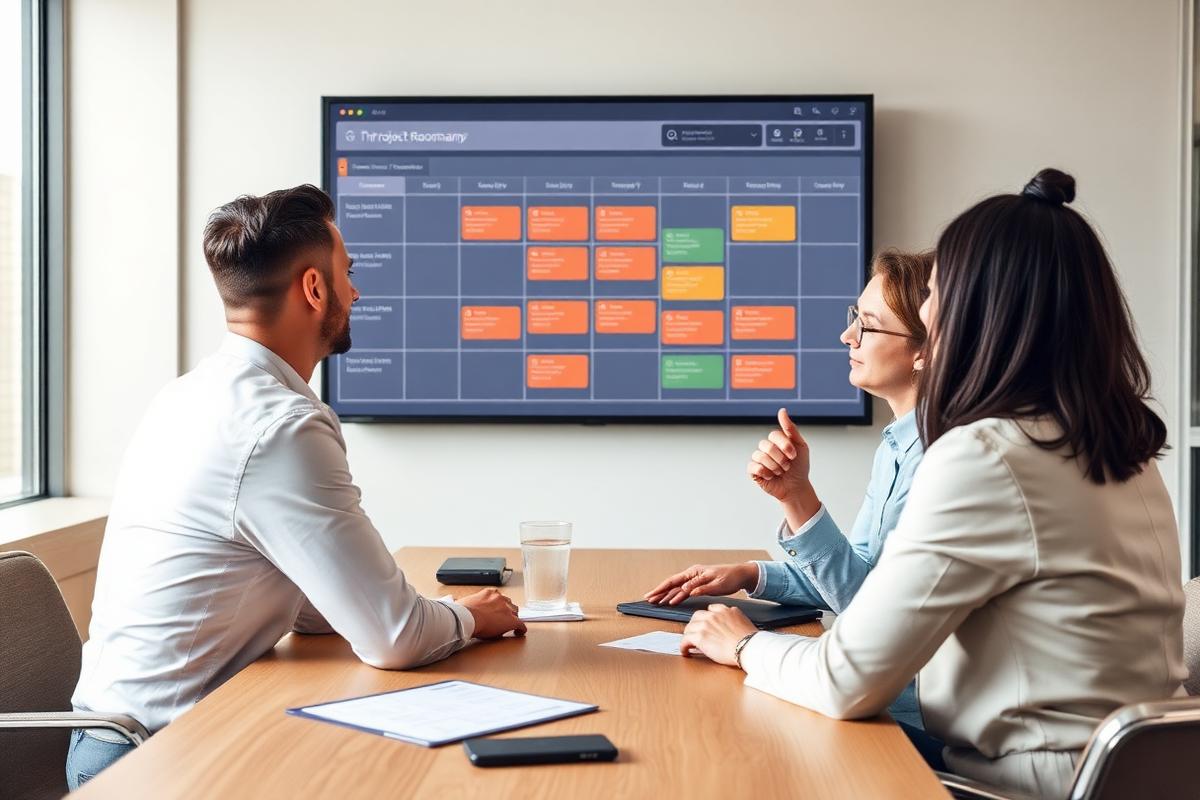 Team reviewing project roadmap